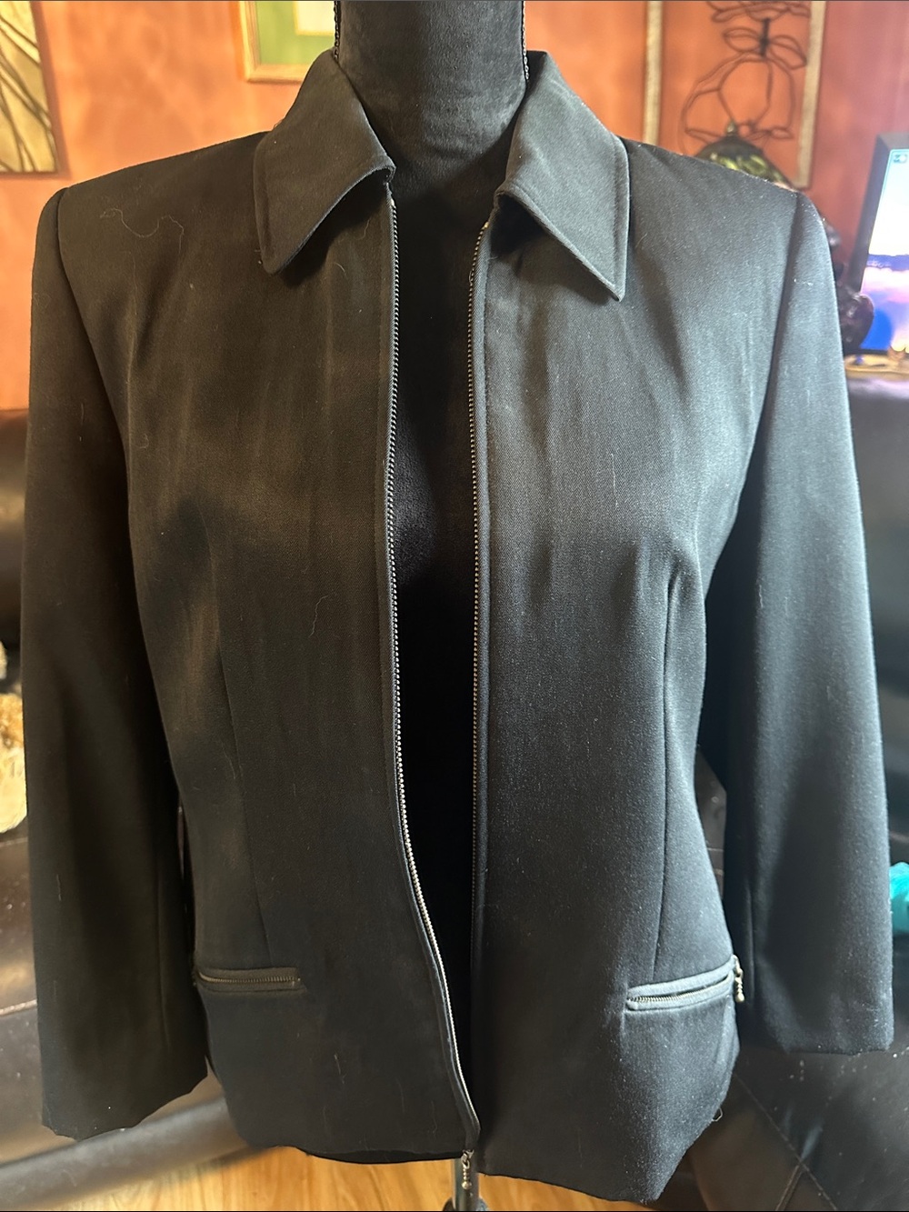 Valerie Stevens Black Zip-Front Blazer Jacket
